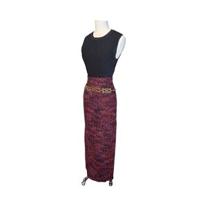 Artsy Boho Handmade Textured Chevron Maxi Skirt, 28" Waist